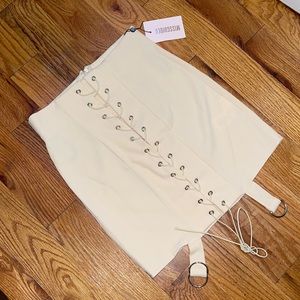 Lace up strap detail mini skirt